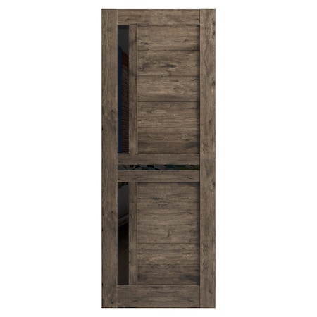 Sartodoors Slab Barn Door Panel 36 x 84in, Veregio 7588 Cognac Oak W/ Black Glass, Pocket Closet Sliding VEREGIO7588S-AKA-3684